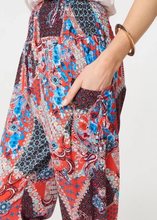 Izabel London Orange Paisley Print High Waist Harem Trousers