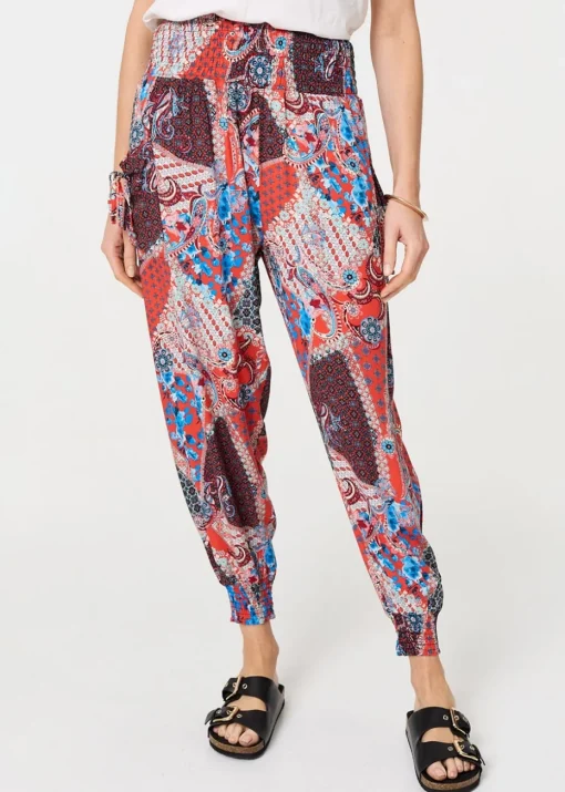 Izabel London Orange Paisley Print High Waist Harem Trousers