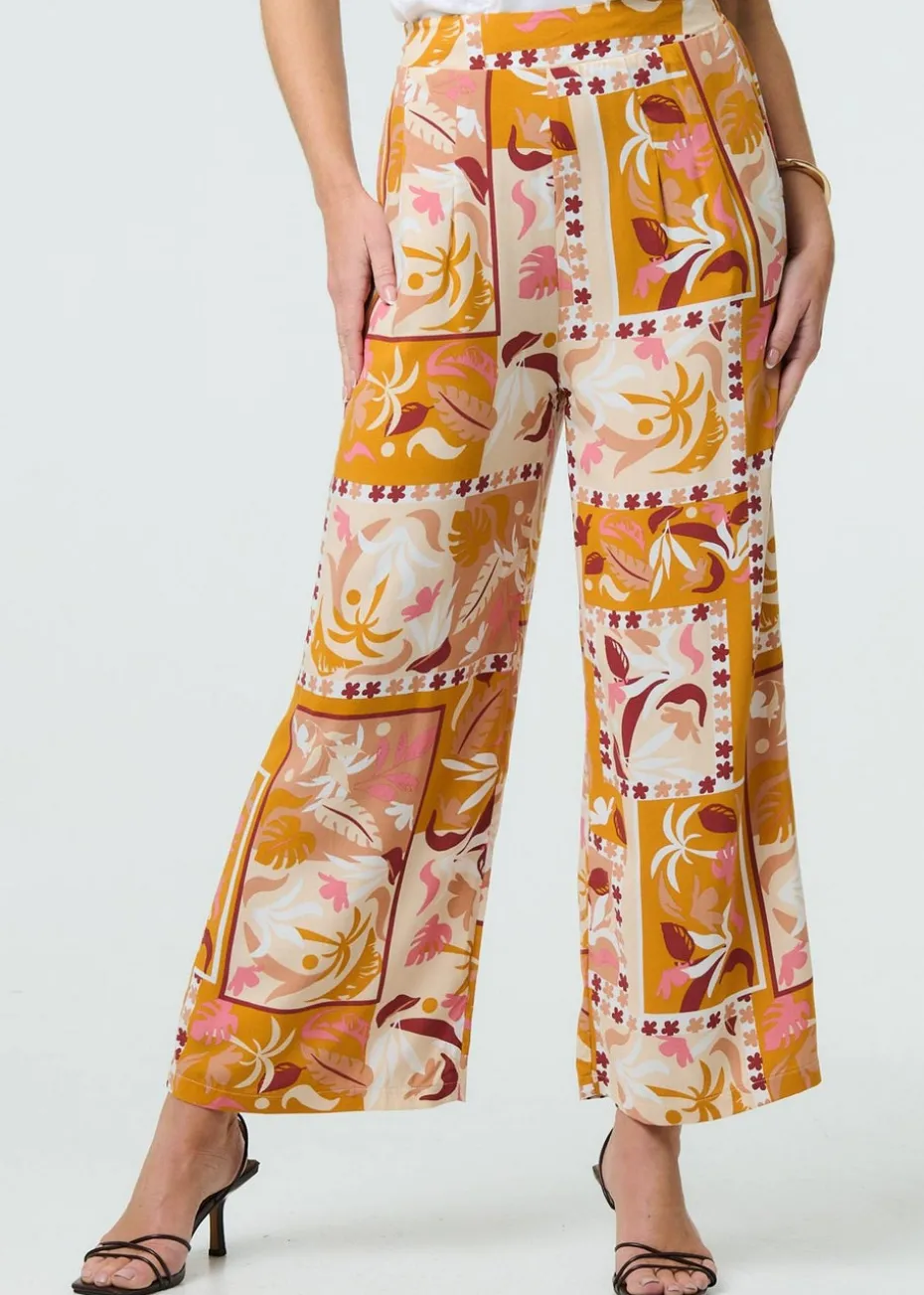 Izabel London Orange Patchwork Print High Waist Wide Leg Trousers