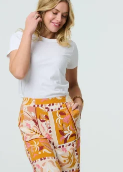 Izabel London Orange Patchwork Print High Waist Wide Leg Trousers