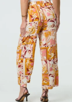 Izabel London Orange Patchwork Print High Waist Wide Leg Trousers