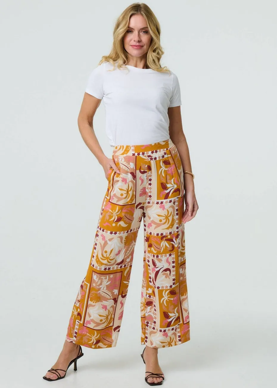 Izabel London Orange Patchwork Print High Waist Wide Leg Trousers