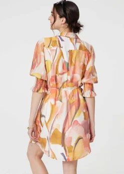 Izabel London Orange Printed 3/4 Puff Sleeve Shirt Dress
