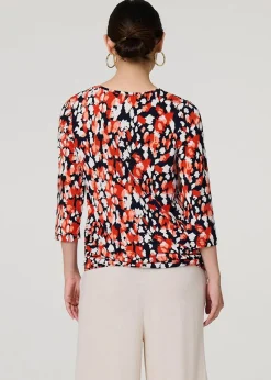 Izabel London Orange Printed Boat Neck Top