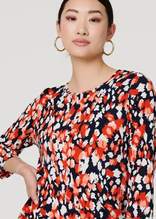 Izabel London Orange Printed Boat Neck Top