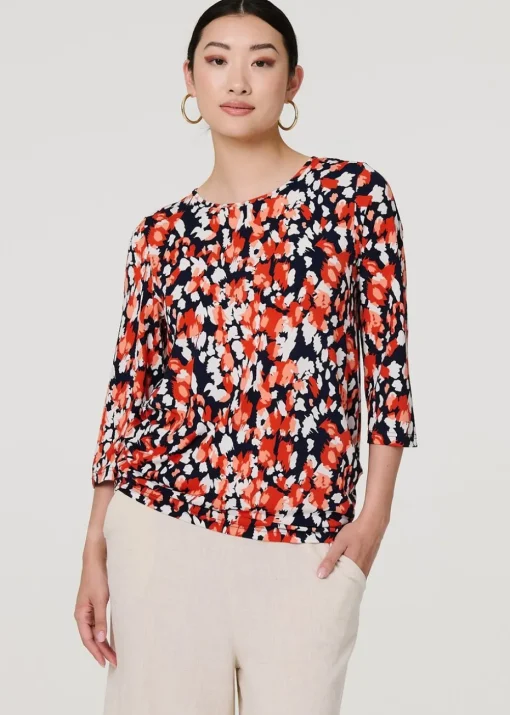 Izabel London Orange Printed Boat Neck Top