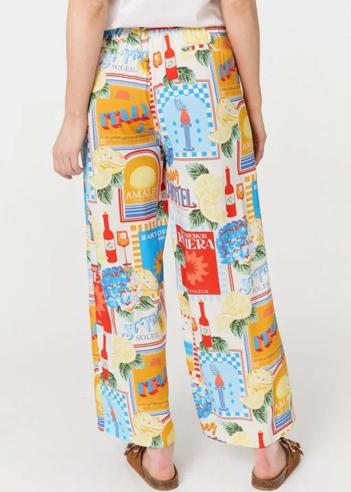Izabel London Orange Riviera Print Wide Leg Trousers