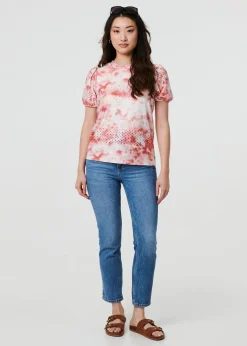 Izabel London Orange Tie Dye Cut Out Texture Short Sleeve Top