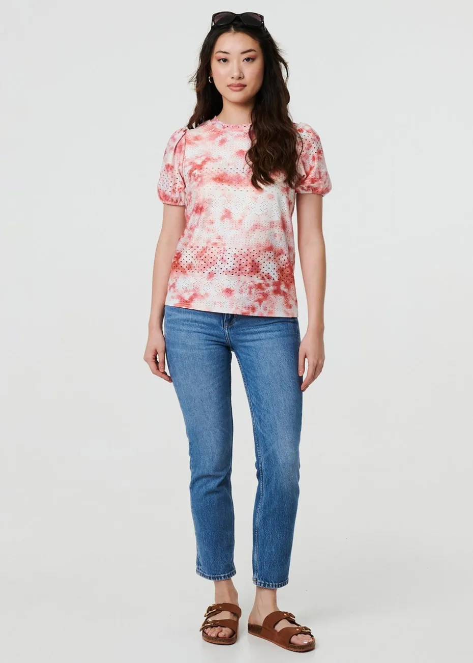 Izabel London Orange Tie Dye Cut Out Texture Short Sleeve Top