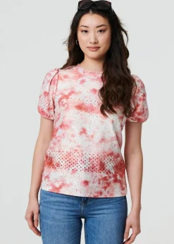 Izabel London Orange Tie Dye Cut Out Texture Short Sleeve Top