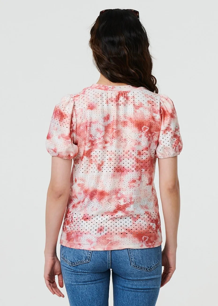 Izabel London Orange Tie Dye Cut Out Texture Short Sleeve Top