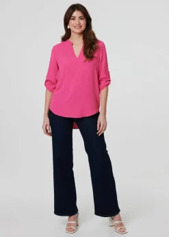 Izabel London Pink 3/4 Turn Up Sleeve Relaxed Blouse