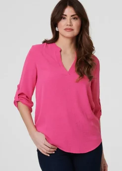 Izabel London Pink 3/4 Turn Up Sleeve Relaxed Blouse