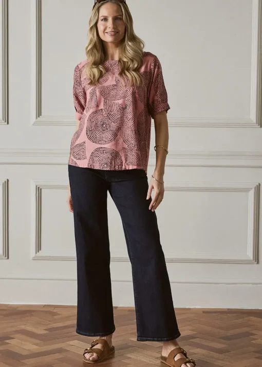 Izabel London Pink Abstract 1/2 Sleeve Relaxed Top