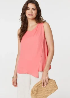 Izabel London Pink Asymmetric Pleat Front Blouse Top