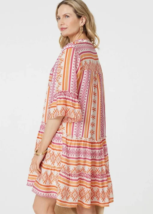 Izabel London Pink Aztec Print V-Neck Short Dress