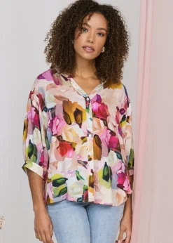 Izabel London Pink Brushstroke Print Shirt