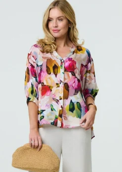 Izabel London Pink Brushstroke Print Shirt