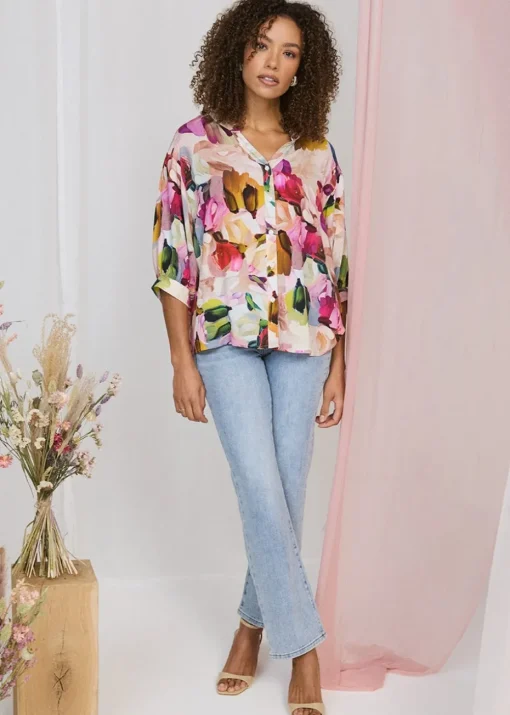 Izabel London Pink Brushstroke Print Shirt