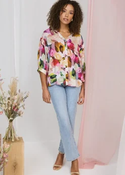 Izabel London Pink Brushstroke Print Shirt