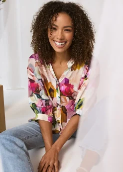 Izabel London Pink Brushstroke Print Shirt