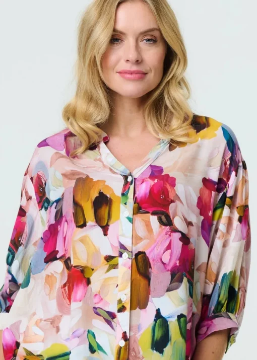 Izabel London Pink Brushstroke Print Shirt