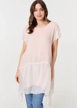 Izabel London Pink Cap Sleeve Relaxed Longline Tunic Top