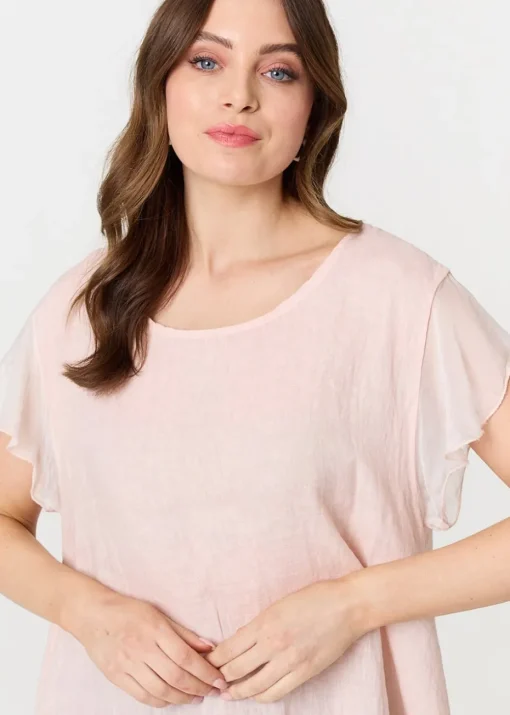 Izabel London Pink Cap Sleeve Relaxed Longline Tunic Top