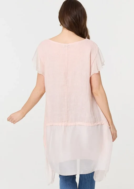 Izabel London Pink Cap Sleeve Relaxed Longline Tunic Top