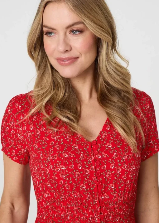 Izabel London Red Ditsy Floral A-Line Maxi Dress