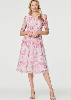 Izabel London Red Floral Wrap Front Tea Dress