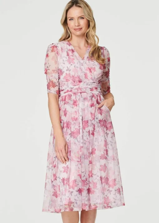 Izabel London Red Floral Wrap Front Tea Dress