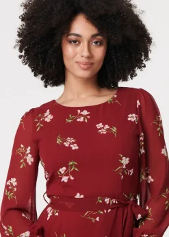 Izabel London Red Floral Sheer Layer Tie Waist Maxi Dress