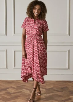 Izabel London Red Geo Print Hanky Hem Midi Dress