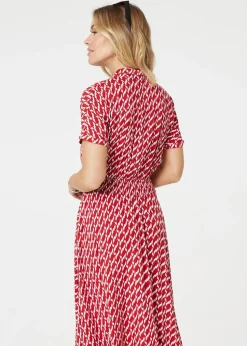 Izabel London Red Geo Print Hanky Hem Midi Dress