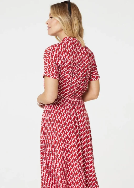 Izabel London Red Geo Print Hanky Hem Midi Dress