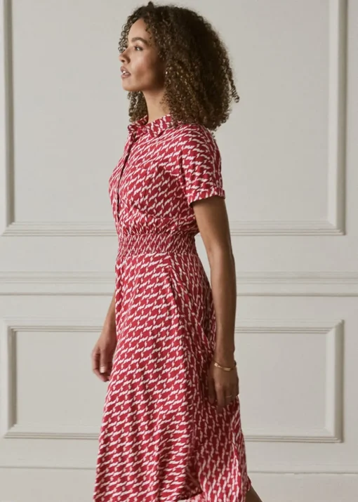 Izabel London Red Geo Print Hanky Hem Midi Dress