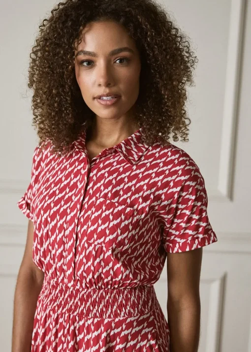 Izabel London Red Geo Print Hanky Hem Midi Dress