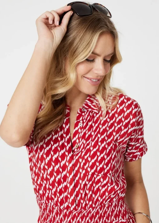 Izabel London Red Geo Print Hanky Hem Midi Dress