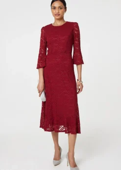 Izabel London Red Lace Semi Sheer Midi Dress