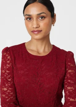 Izabel London Red Lace Semi Sheer Midi Dress