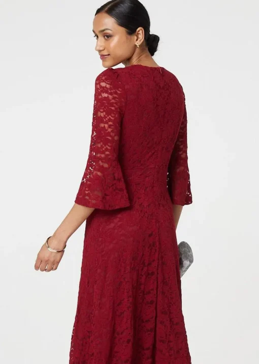 Izabel London Red Lace Semi Sheer Midi Dress