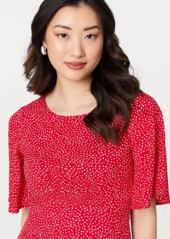Izabel London Red Polka Dot Print Midi Dress