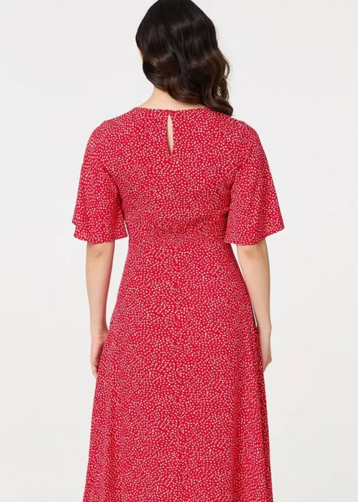 Izabel London Red Polka Dot Print Midi Dress