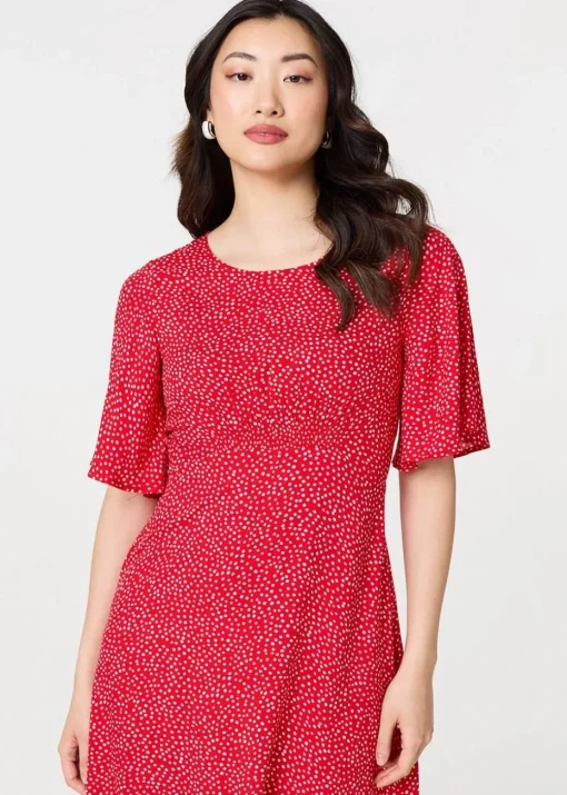 Izabel London Red Polka Dot Print Midi Dress
