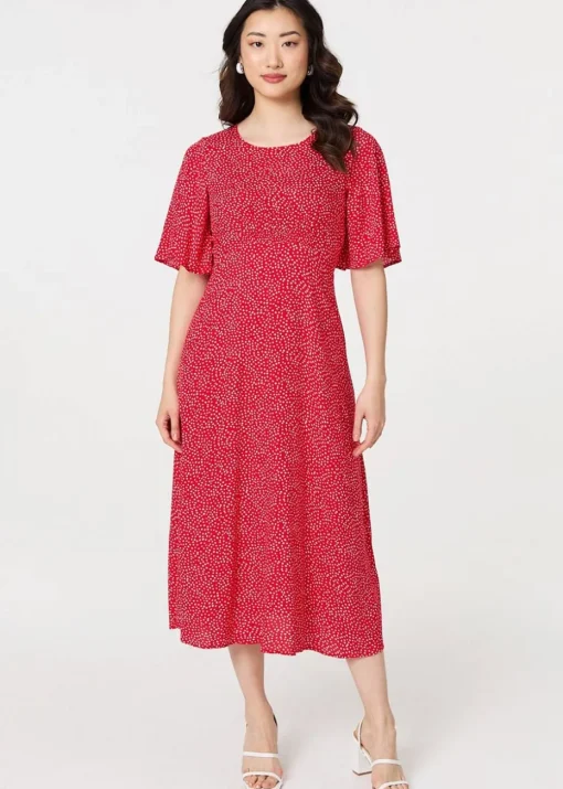 Izabel London Red Polka Dot Print Midi Dress
