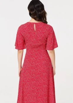 Izabel London Red Polka Dot Print Midi Dress