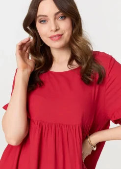 Izabel London Red Short Sleeve Frilled Short Smock Dress