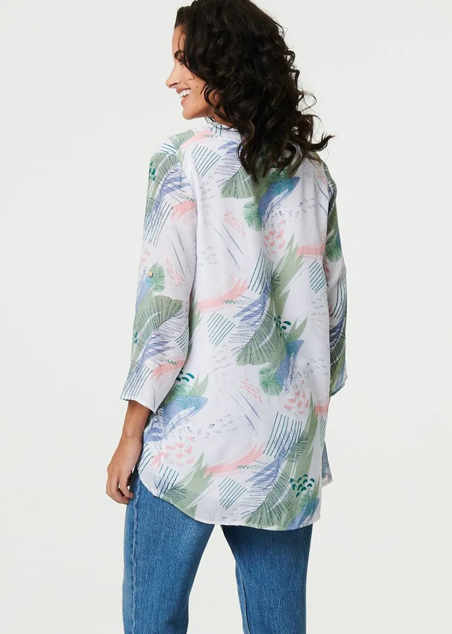 Izabel London Sage Abstract 3/4 Sleeve Relaxed Blouse