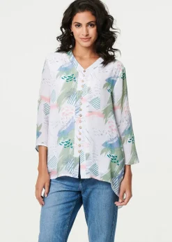 Izabel London Sage Abstract 3/4 Sleeve Relaxed Blouse
